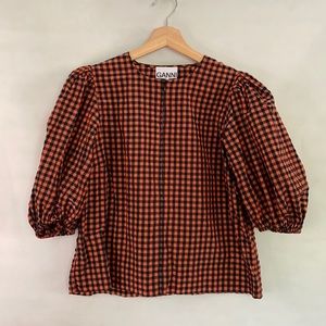 Ganni Seersucker Check Blouse